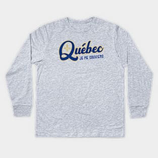 Quebec Je me souviens Canada Classic Athletic Script Blue Kids Long Sleeve T-Shirt